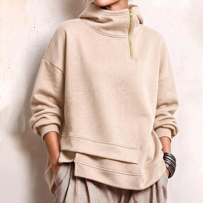 Cardydony Women's Fall Winter Cozy Asymmetric Zipper Top