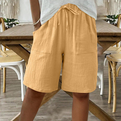 Cardydony Linen Solid Color Strappy Loose Casual Shorts