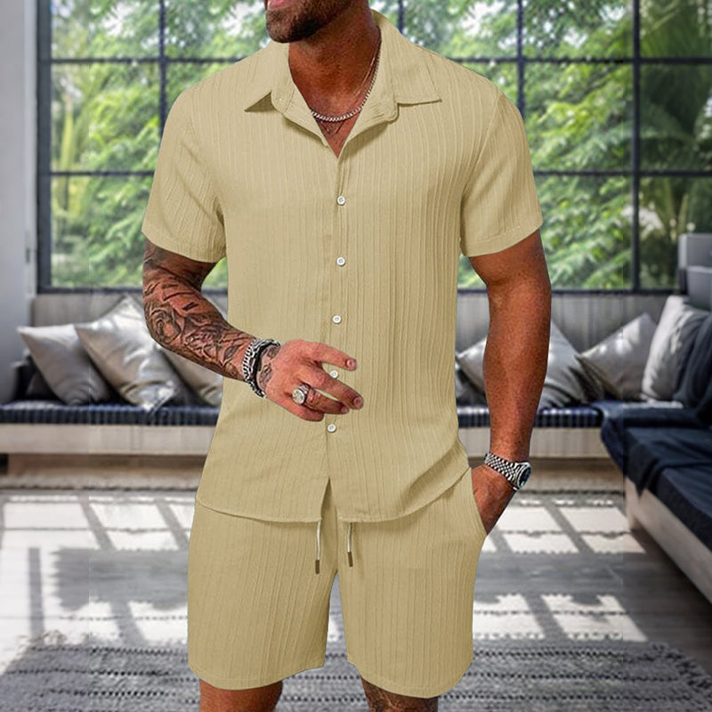 Cardydony Men's Leisure Textured Shirt Set
