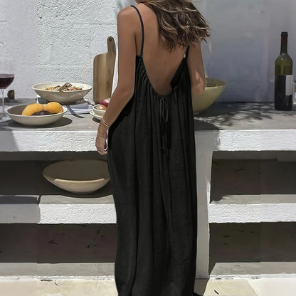 Cardydony Women's Solid Color Backless Cami Dress