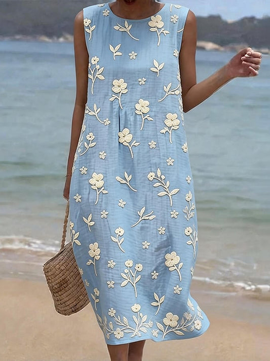 Cardydony Women's Casual Floral Print Round Neck Dress