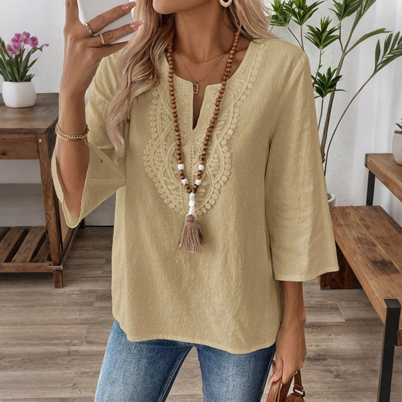 Cardydony Elegant Lace-trimmed Comfortable V-neck Shirt