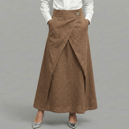 Cardydony Women's Casual Retro Slanted Button Cotton And Linen Skirt