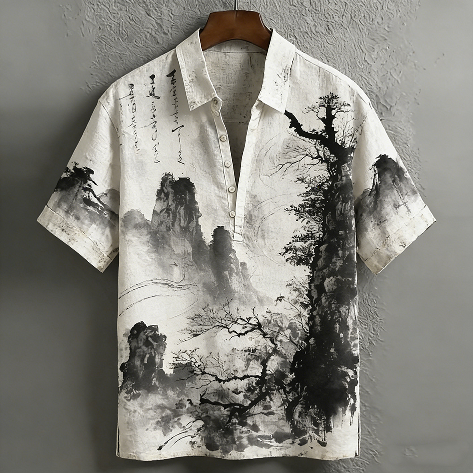 Cardydony Japanese Art Retro Leisure Short Sleeve Linen Shirt