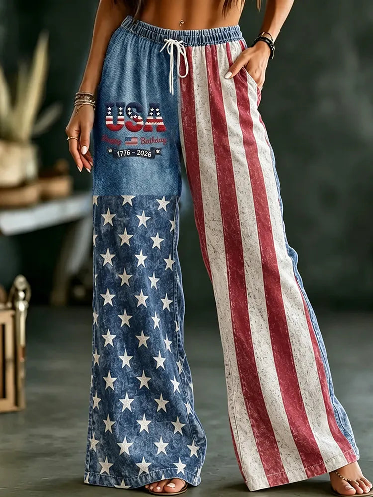 Cardydony Women's Retro Independence Day Anniversary Casual Cotton Linen Trousers
