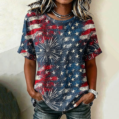 Cardydony Women's Anniversary Independence Day Flag Printed Casual Tops
