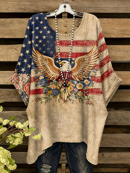 Cardydony Women's Flag Eagle Art Memorial Print Casual T-shirt
