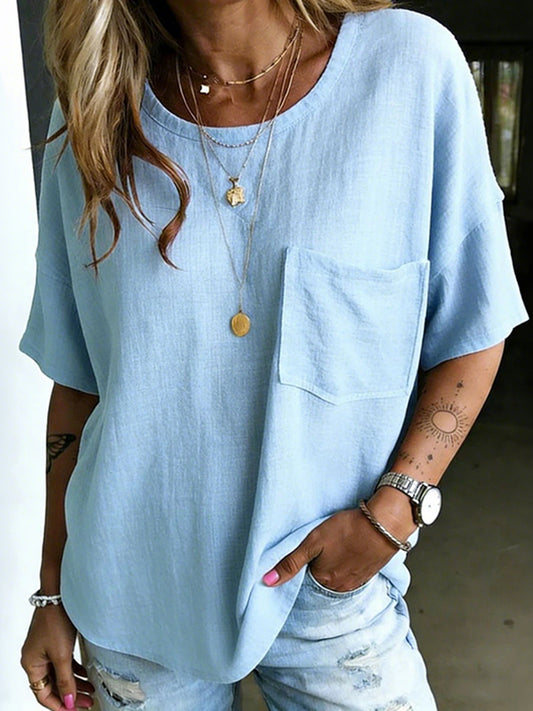 Cardydony Women's Vintage Casual Cotton And Linen Loose Pocket Top