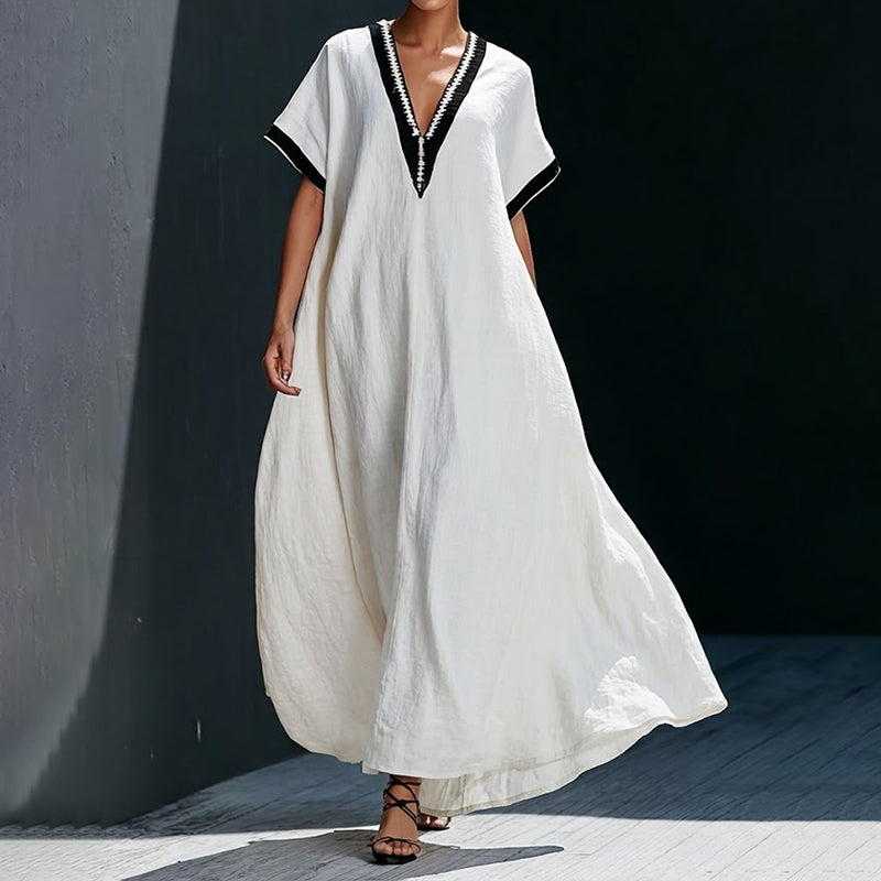 Cardydony Women's Vintage Simple Flowy Linen Blend Casual Maxi Dress