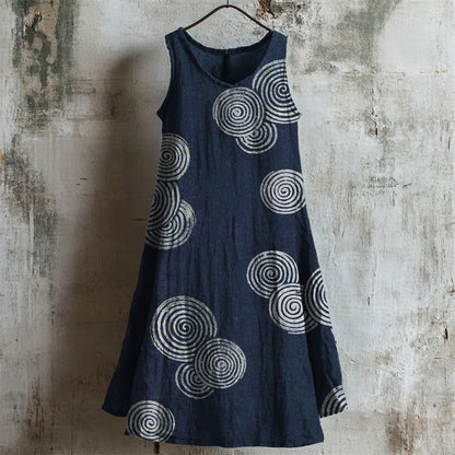 Cardydony Ripples Japanese Lino Pattern Linen Tank Dress