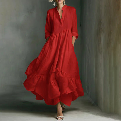 Cardydony Women's Flowy Solid Color Buttons Linen Blend Maxi Bud Dress