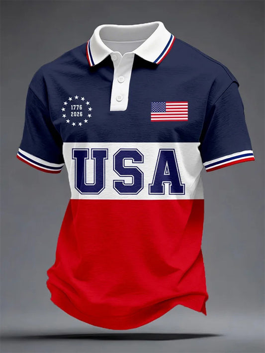 Cardydony Men's Independence Day Flag Print Polo Shirt