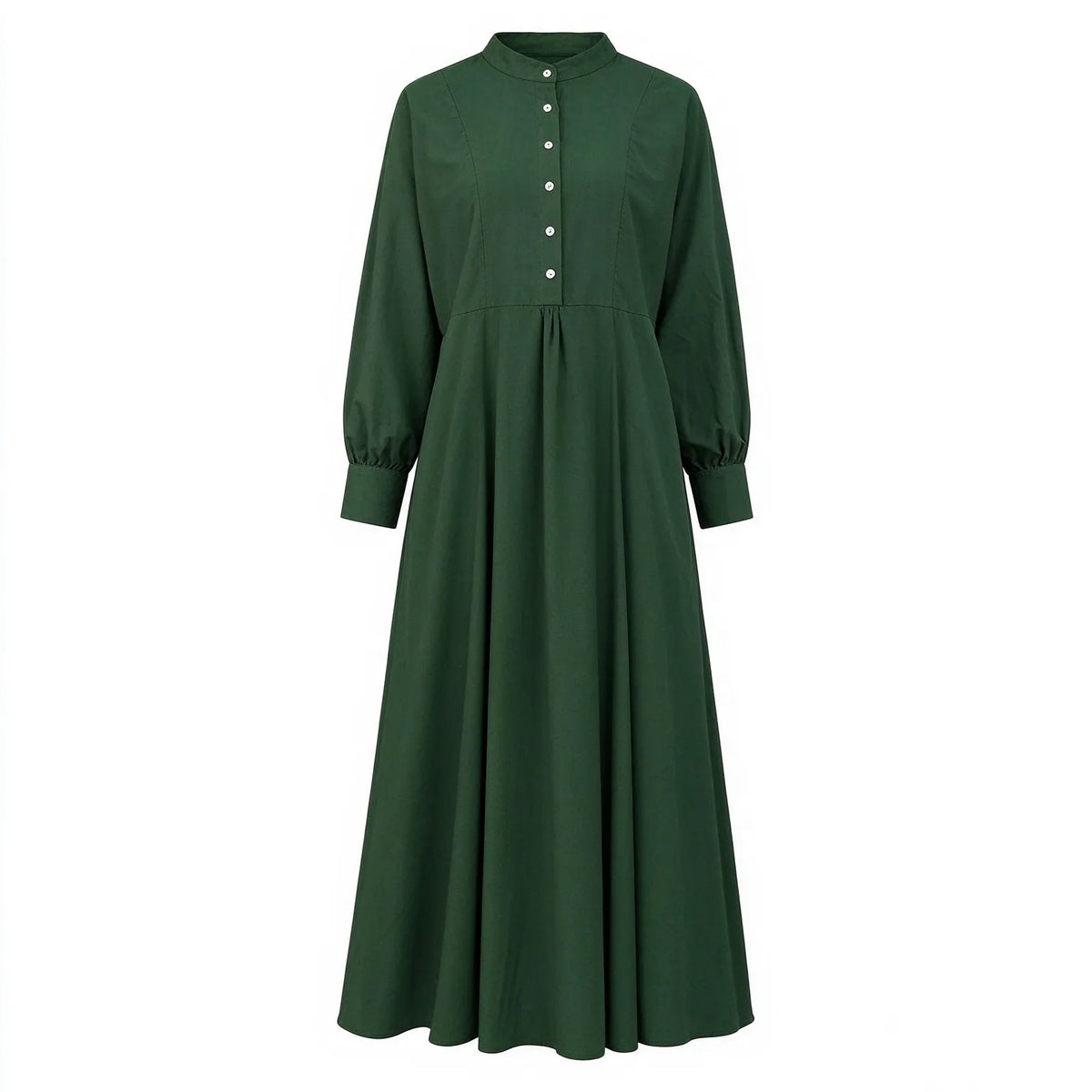 Cardydony Women's Vintage Solid Stand Collar Button Front A-Line Maxi Dress