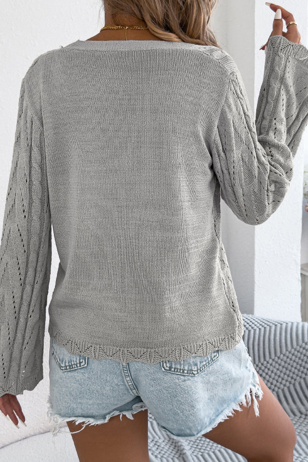 Cardydony Women's Solid Color Loose V-neck Long-sleeved Vacation Knit Cardigan