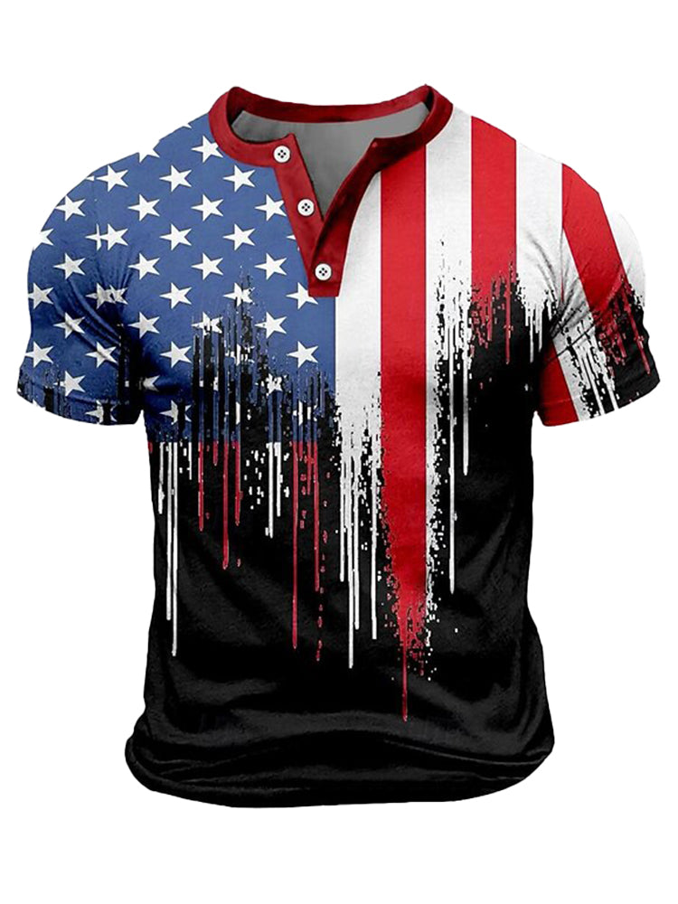 Cardydony Men's Retro America's 250th Anniversary Print Henley T-shirt