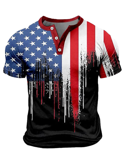 Cardydony Men's Retro America's 250th Anniversary Print Henley T-shirt