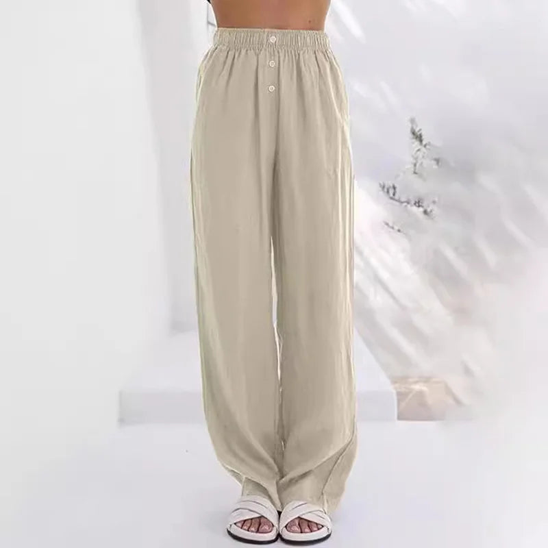 Cardydony Casual High Waist Linen Blend Trousers