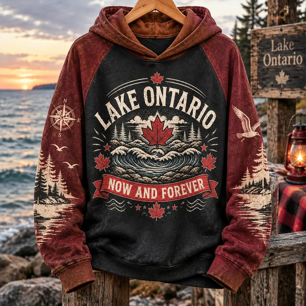Cardydony Woman's Lake Ontario Waves, Compass, And Maple Leaf Graphic Hoodie