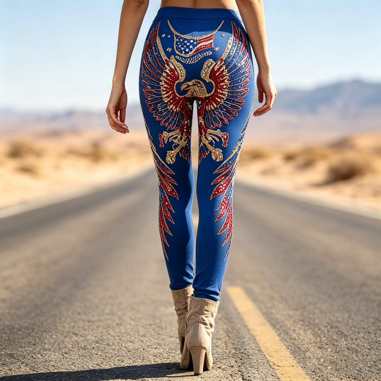 Cardydony Women's Retro Independence Day Flag & Eagle Print Leggings