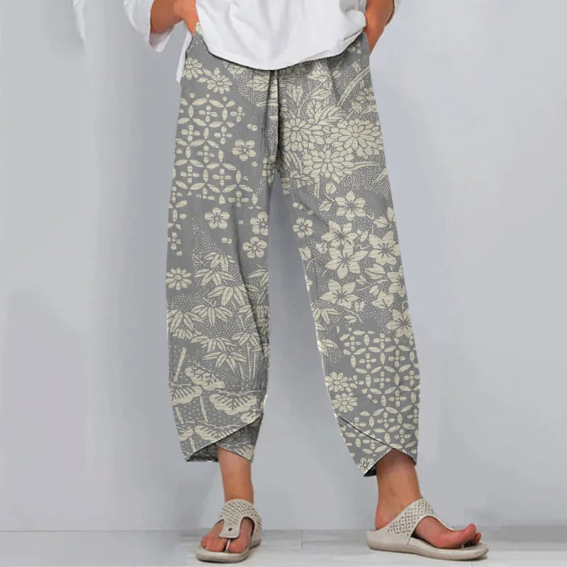 Cardydony Vintage Japanese Art Flower Print Casual Pants