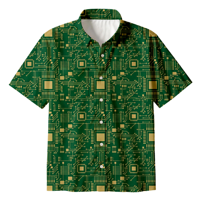 Cardydony Men's Technology Sense Circuit Board Button Up Pocket Shirt
