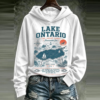 Cardydony Women's Lake Ontario Printed Casual Hoodie