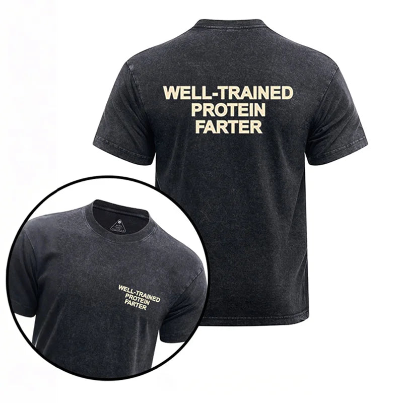 Cardydony Well-trained Protein Farter Printed Washed Gym Shirt