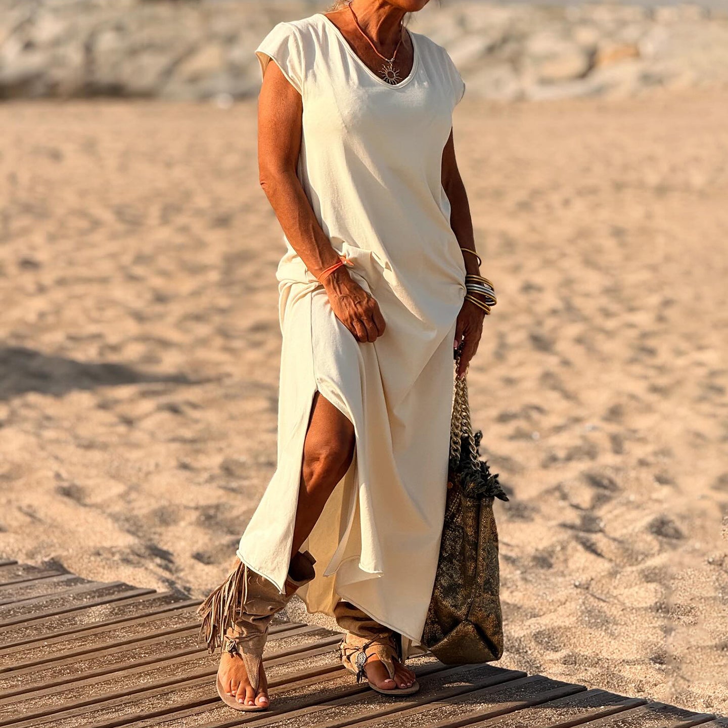 Cardydony Women's Simple Solid Color Vacation Dress
