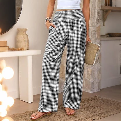Cardydony Women's Striped Plaid Palace Wide Leg Pants