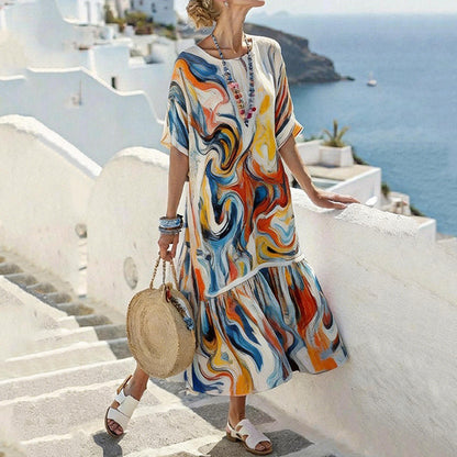 Cardydony Women's Abstract Art Print Casual Midi Dress
