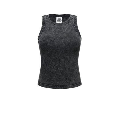 Cardydony Women's Washed Effect Ribbed Crop Tank