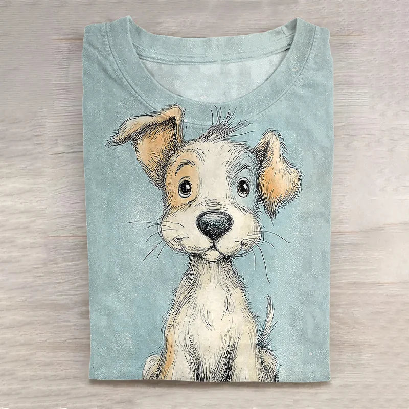 Cardydony Women's Cute Dog Art Vintage Washed T Shirt