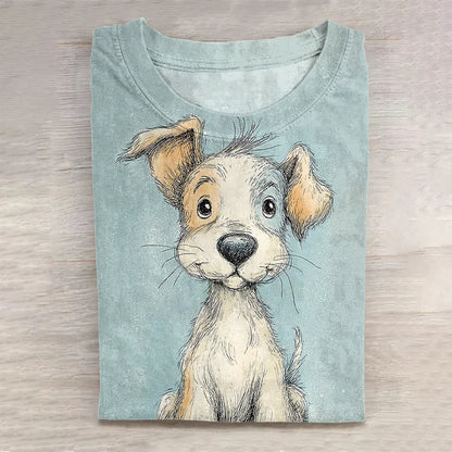 Cardydony Women's Cute Dog Art Vintage Washed T Shirt