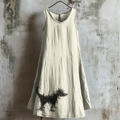 Cardydony Fuzzy Dog Line Painting Linen Tank Dress