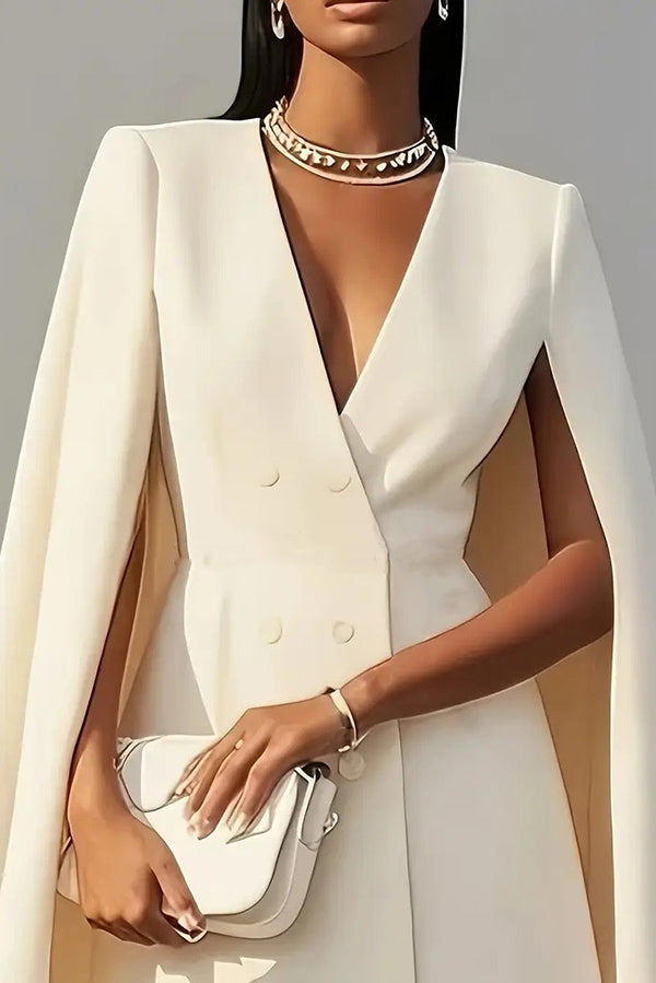 Cardydony Women's Solid Color V-Neck Double Breasted Cape Formal Mini Dress