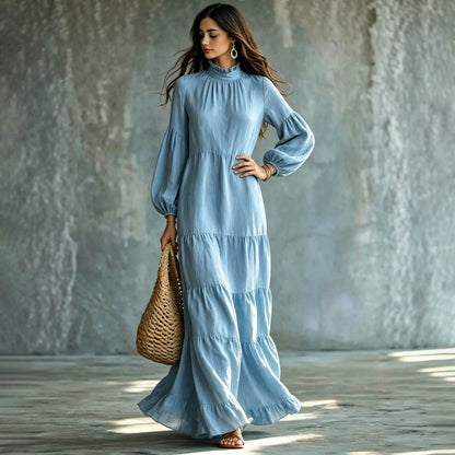 Cardydony Women's Bohemian Ruffle Neck Relaxed Fit Tiered Maxi Dress