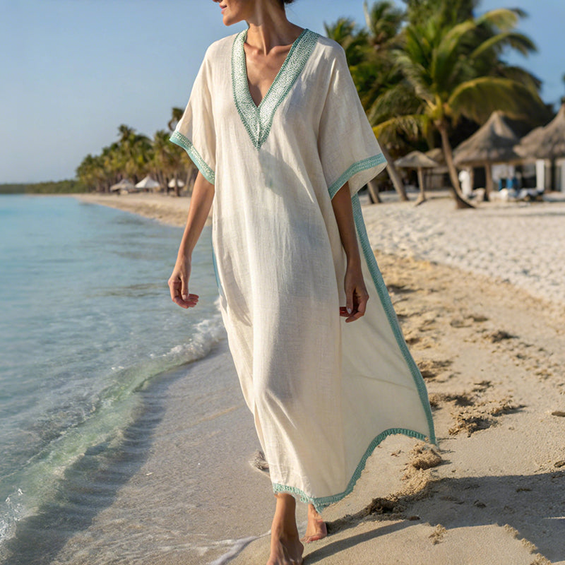 Cardydony Vintage Boho Cozy Cotton And Linen Kaftan Dress