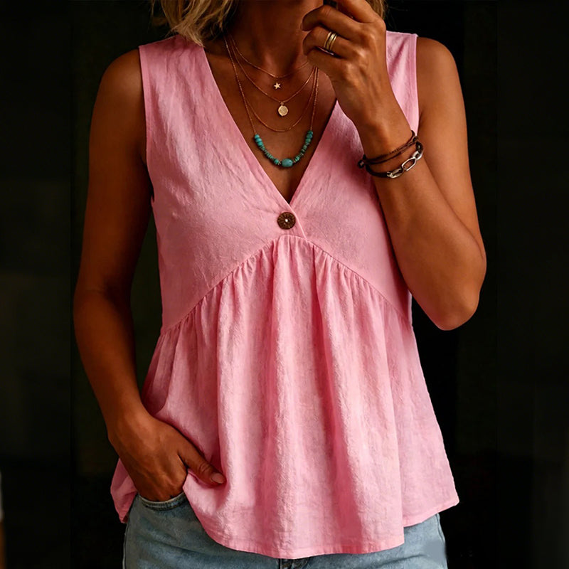 Cardydony Women's Vintage Simple Buttons Cotton Linen Sleeveless Top
