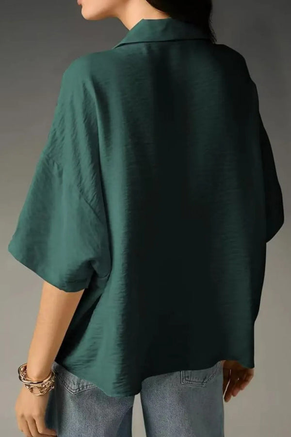 Cardydony Women's Solid Color Loose Lapel Short-sleeved Casual Shirt