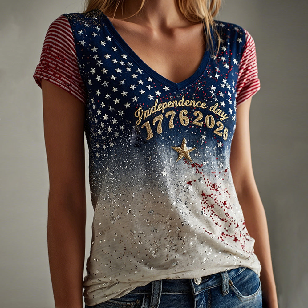Cardydony 1776-2026 Independence Day Sparkle Ombre Sequin Tee