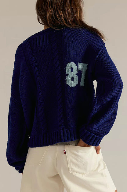 Cardydony Women's Fashionable Digital Jacquard Loose Long-sleeved Knit Sweater