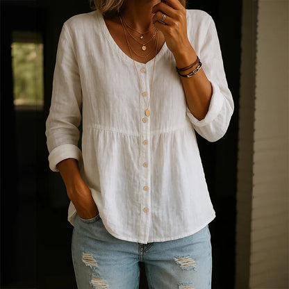 Cardydony Women's Casual V Neck Comfy Linen Blouse