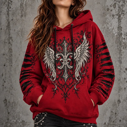 Cardydony Women's Punk Art Cross Tear Print Hoodie