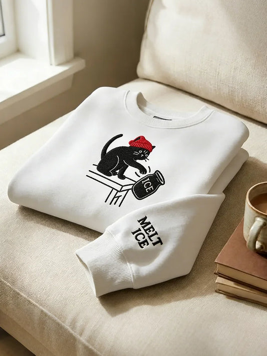 Cardydony Ice Out Black Cat With Ice Melt Hat Cozy Sweatshirt