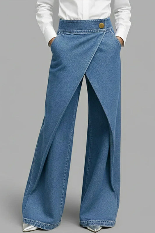 Cardydony Women's  Stylish High-waisted Crossover Placket Pocket Casual Jeans