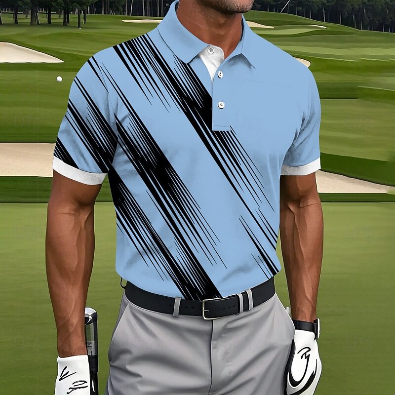 Cardydony Men's Line Pattern Golf Sports Polo Shirt