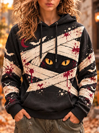 Cardydony Women's Mummy Cat Eyes Hooded Sweatshirt
