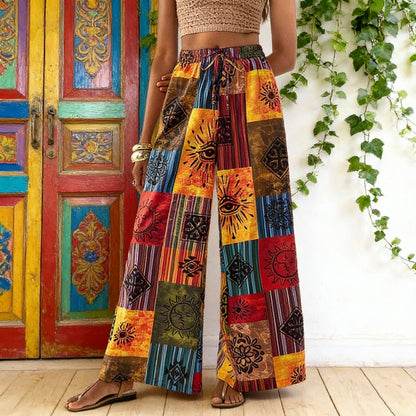 Cardydony Hippie Bohemian Striped Blockprint Patchwork Pattern Trousers