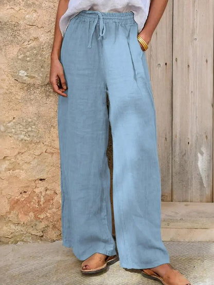 Cardydony Casual Loose Drawstring Solid Color Linen Pants
