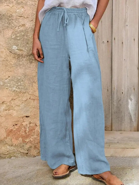 Cardydony Casual Loose Drawstring Solid Color Linen Pants